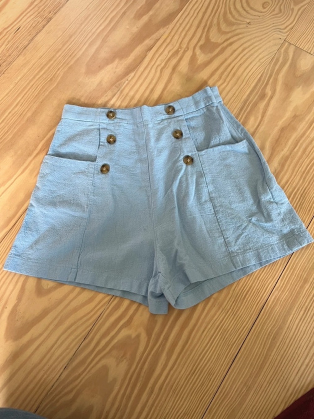 SBetro Pale Blue High-Waist Sailor Button Shorts 100% Cotton size S